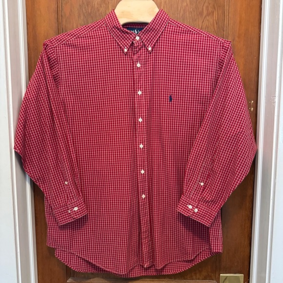 Ralph Lauren Men's Red Plaid Button Down Shirt Yarmouth Fit Long Sleeve 18 34/35 - Picture 2 of 6